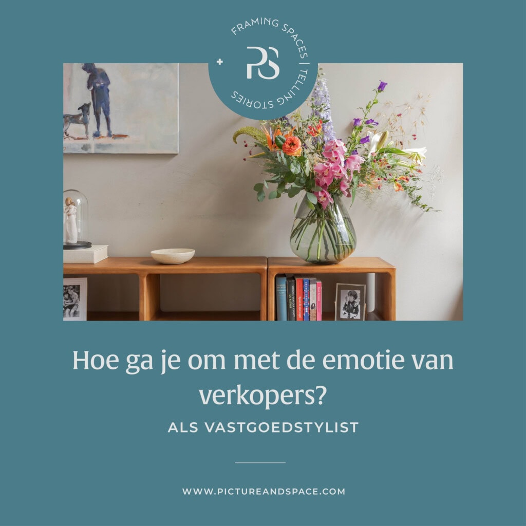 Header image for How do you deal with the emotions of sellers? The image shows a large vase with flowers on a low sideboard with books.