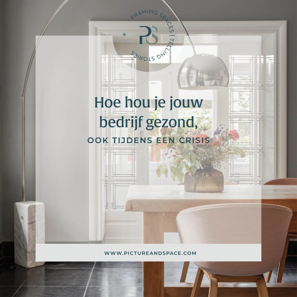 Title of the blog post about Profit First: How to Keep Your Business Healthy, Even During a Crisis with, in the background, a dining table overlooking a sunroom/conservatory.